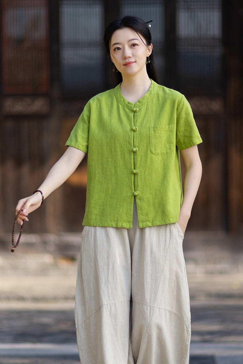 Tao One Tech™ • Business Qigong Cardigan Shirt • Short-Sleeves • Minimal Style • Ramie Cotton