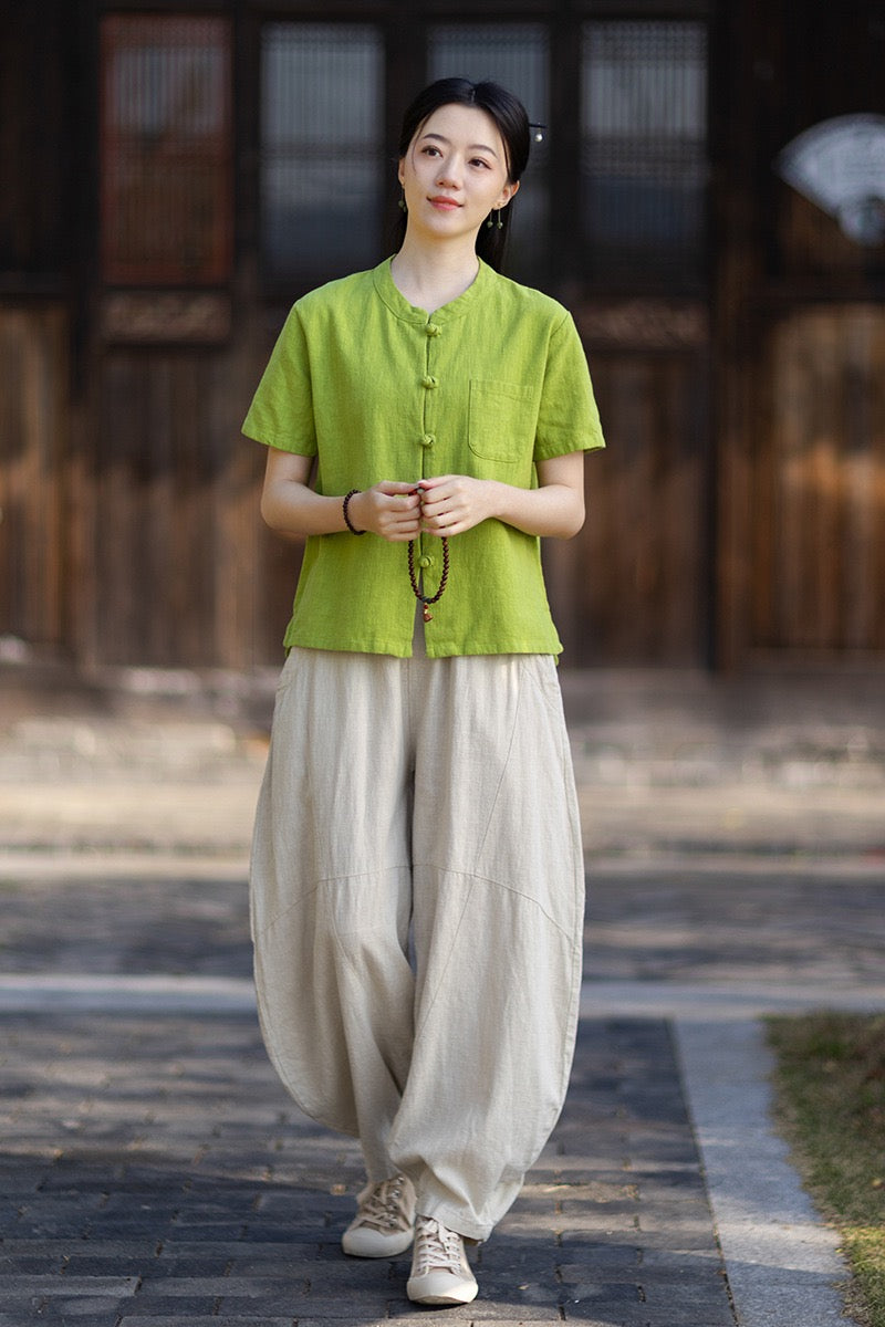 Tao One Tech™ • Business Qigong Cardigan Shirt • Short-Sleeves • Minimal Style • Ramie Cotton