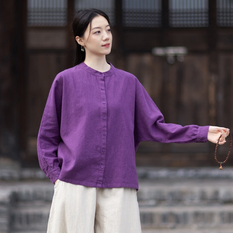Tao One Tech™ • Business Qigong Cardigan Shirt Jacket • Minimal Style • Butterfly Bat Sleeves • Ramie Cotton