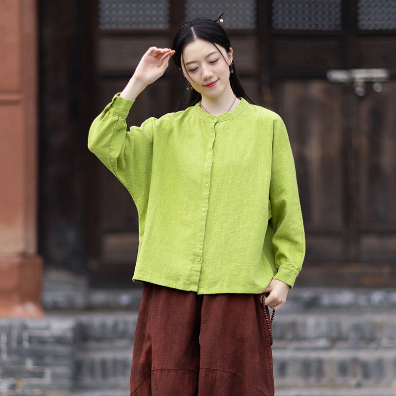 Tao One Tech™ • Business Qigong Cardigan Shirt Jacket • Minimal Style • Butterfly Bat Sleeves • Ramie Cotton