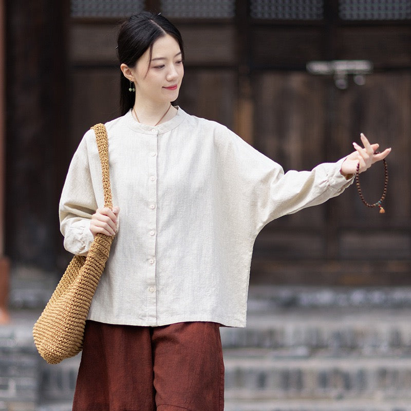 Tao One Tech™ • Business Qigong Cardigan Shirt Jacket • Minimal Style • Butterfly Bat Sleeves • Ramie Cotton