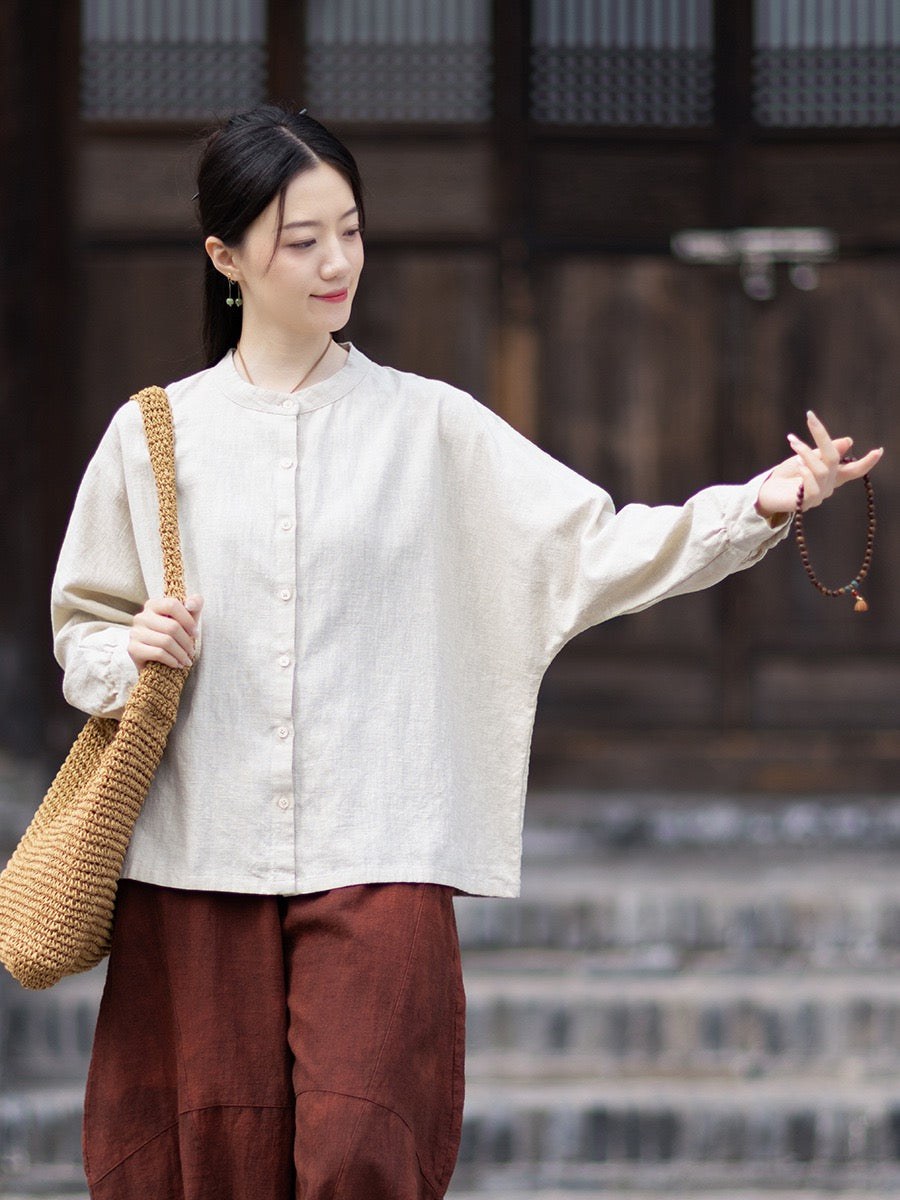 Tao One Tech™ • Business Qigong Cardigan Shirt Jacket • Minimal Style • Butterfly Bat Sleeves • Ramie Cotton