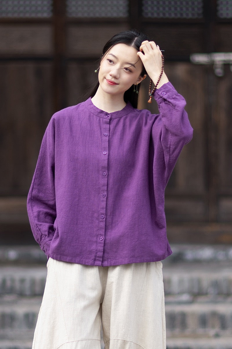 Tao One Tech™ • Business Qigong Cardigan Shirt Jacket • Minimal Style • Butterfly Bat Sleeves • Ramie Cotton