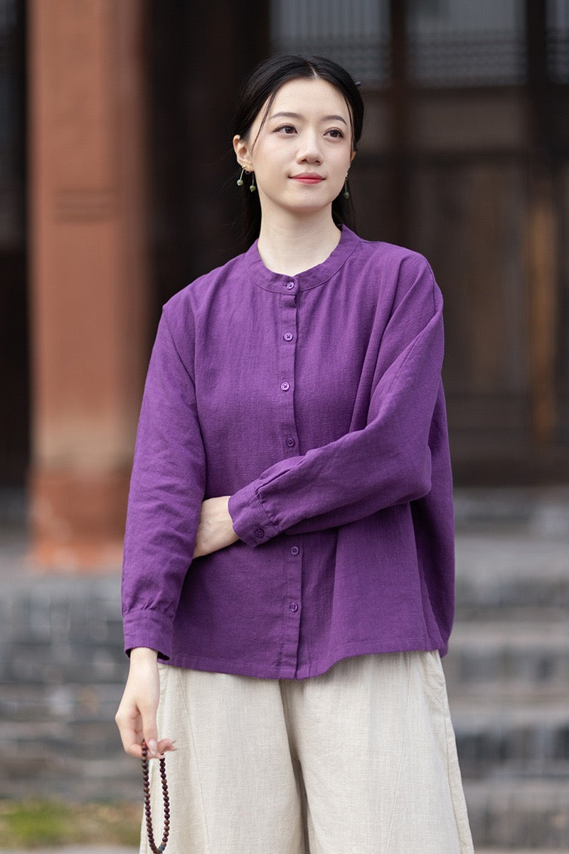 Tao One Tech™ • Business Qigong Cardigan Shirt Jacket • Minimal Style • Butterfly Bat Sleeves • Ramie Cotton
