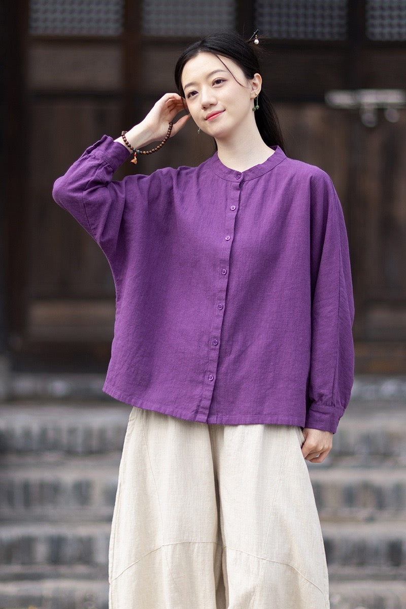 Tao One Tech™ • Business Qigong Cardigan Shirt Jacket • Minimal Style • Butterfly Bat Sleeves • Ramie Cotton