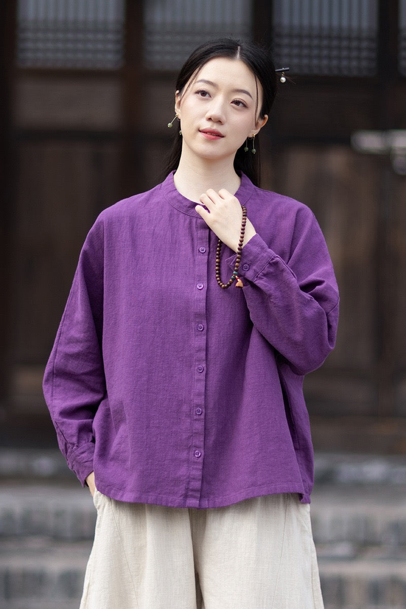 Tao One Tech™ • Business Qigong Cardigan Shirt Jacket • Minimal Style • Butterfly Bat Sleeves • Ramie Cotton