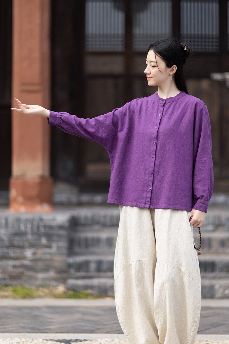 Tao One Tech™ • Business Qigong Cardigan Shirt Jacket • Minimal Style • Butterfly Bat Sleeves • Ramie Cotton