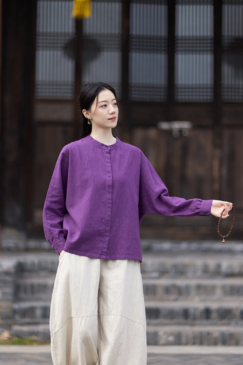Tao One Tech™ • Business Qigong Cardigan Shirt Jacket • Minimal Style • Butterfly Bat Sleeves • Ramie Cotton