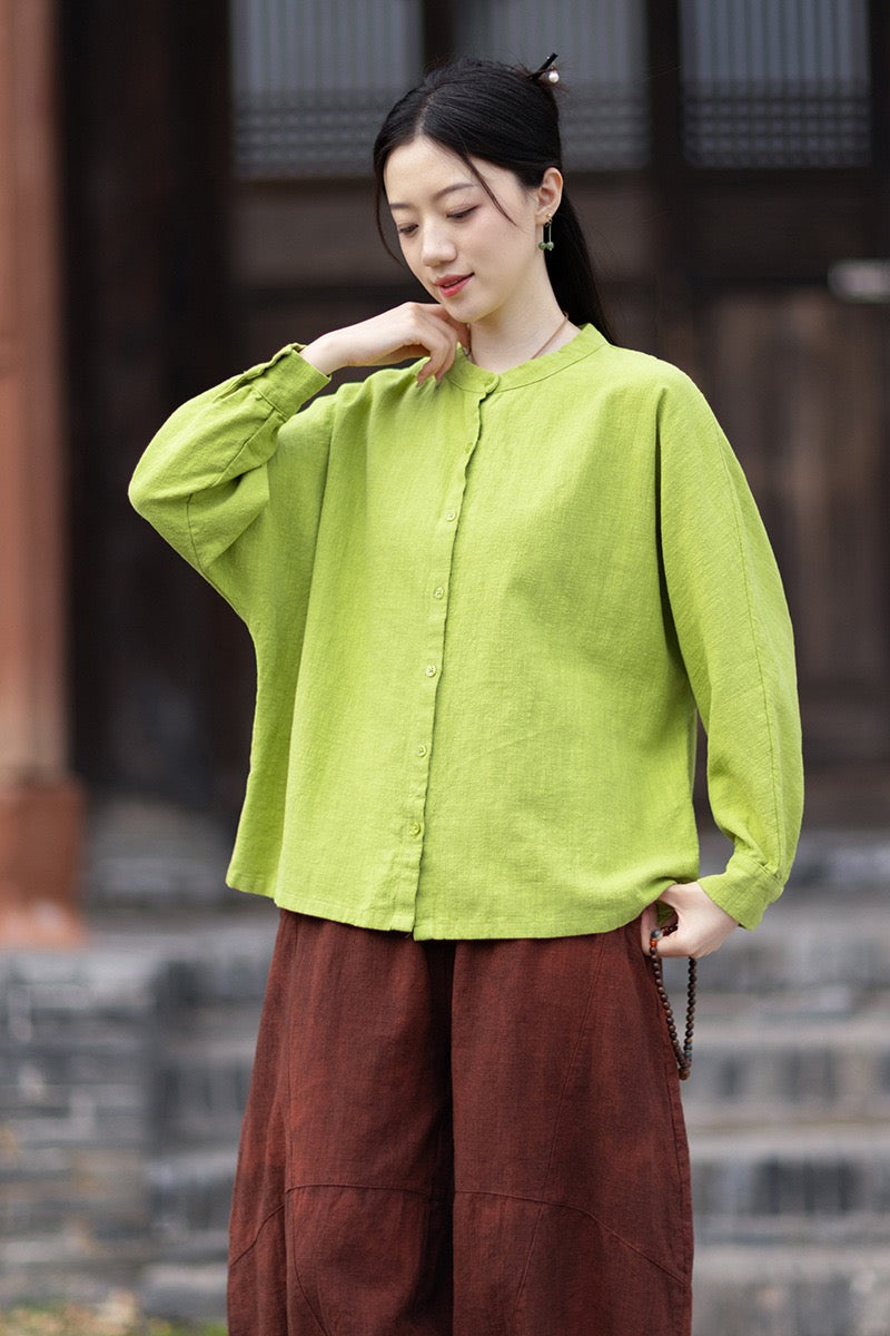 Tao One Tech™ • Business Qigong Cardigan Shirt Jacket • Minimal Style • Butterfly Bat Sleeves • Ramie Cotton