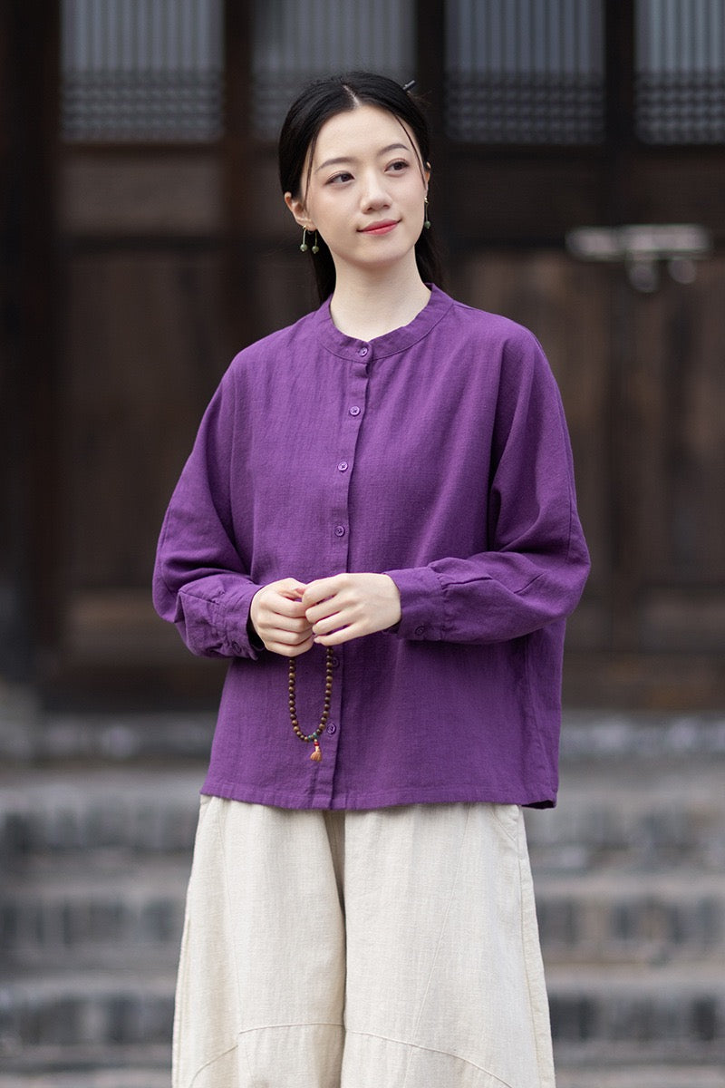 Tao One Tech™ • Business Qigong Cardigan Shirt Jacket • Minimal Style • Butterfly Bat Sleeves • Ramie Cotton