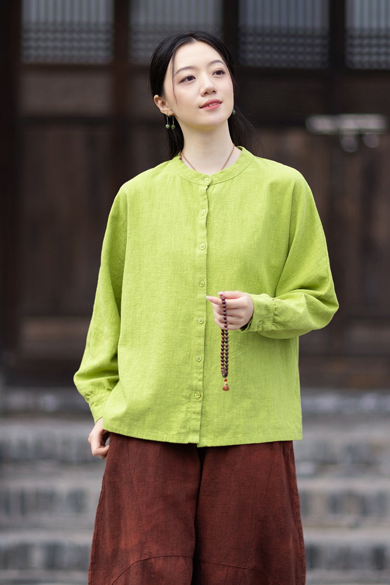 Tao One Tech™ • Business Qigong Cardigan Shirt Jacket • Minimal Style • Butterfly Bat Sleeves • Ramie Cotton