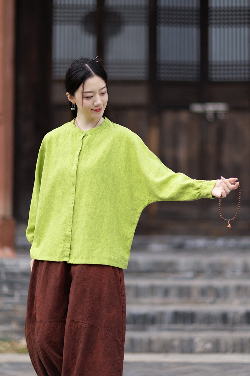Tao One Tech™ • Business Qigong Cardigan Shirt Jacket • Minimal Style • Butterfly Bat Sleeves • Ramie Cotton