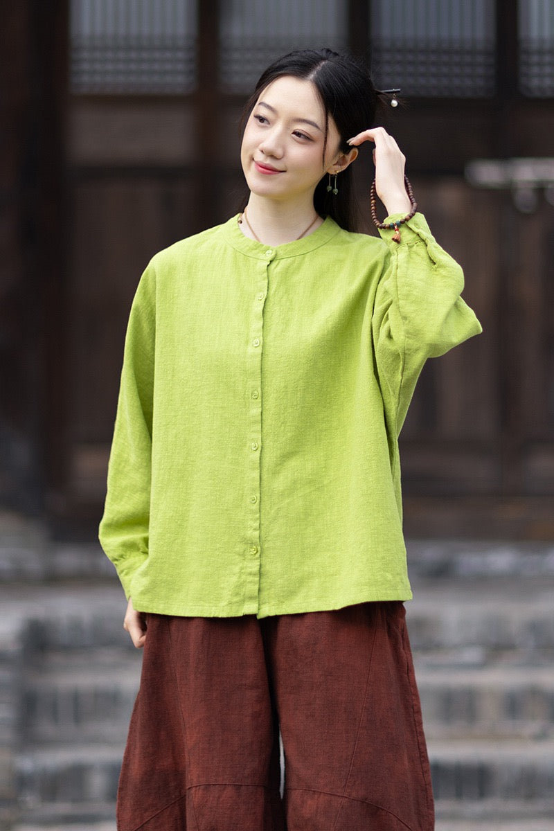 Tao One Tech™ • Business Qigong Cardigan Shirt Jacket • Minimal Style • Butterfly Bat Sleeves • Ramie Cotton