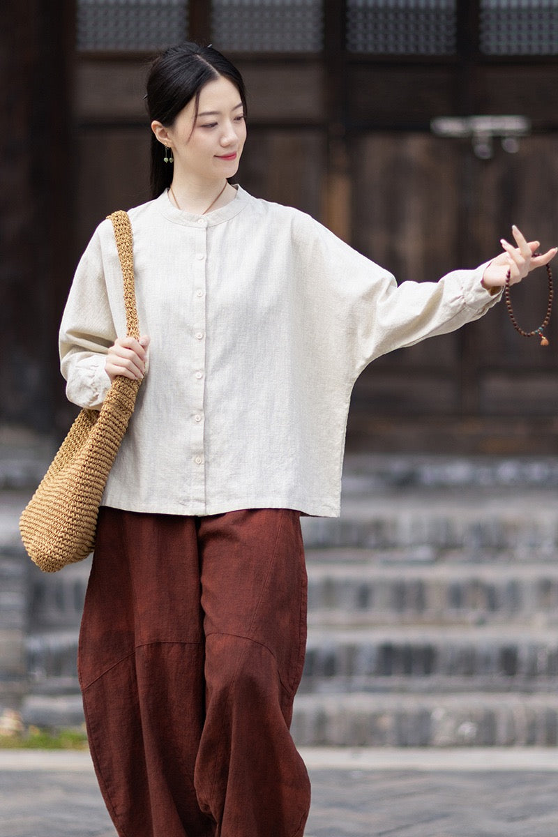 Tao One Tech™ • Business Qigong Cardigan Shirt Jacket • Minimal Style • Butterfly Bat Sleeves • Ramie Cotton