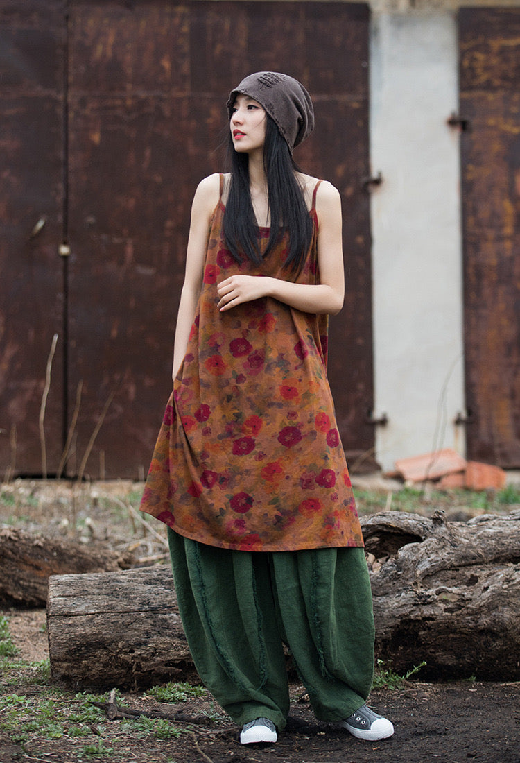 The Dao 道 of Zen Floral Art Long Shirt Dress • Sleeveless Tank Top Dress