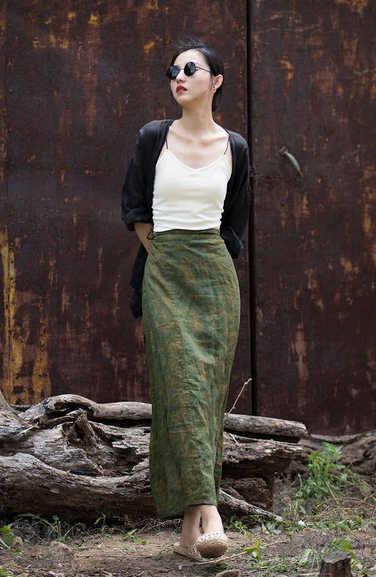 The Dao 道 of Zen Bronze Patina Wrap Skirt • Elegant Patina Art • Flowy Qi, Breathable Air Flow, Cooling, Sweat Wicking • Sunscreen Layer