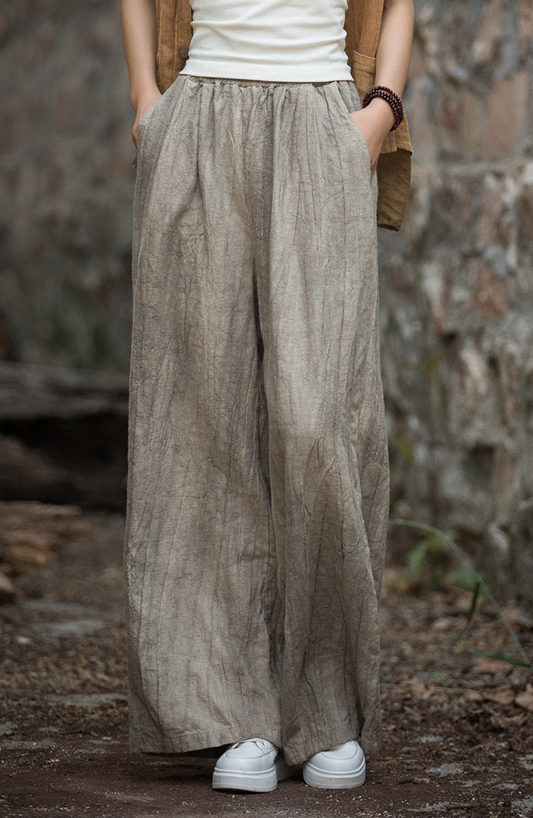 The Dao 道 of Zen Art Flow Pants • Wide Leg Pants • Bronze Finish • Tie Dye Folds • Cleansing Incense Smoke Design • Thick, Breathable, Durable • Adaptive Temperature • Gender Neutral