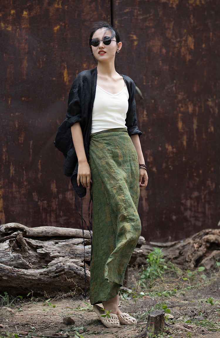 The Dao 道 of Zen Bronze Patina Wrap Skirt • Elegant Patina Art • Flowy Qi, Breathable Air Flow, Cooling, Sweat Wicking • Sunscreen Layer