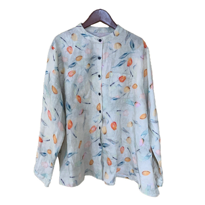 Yin Yang Tune Up Blouse in Floral Blossoms (Linen Plant)
