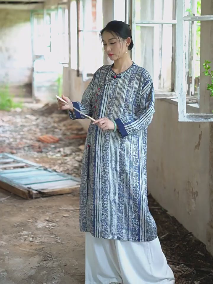 Tao One Tech™ • Zen Qigong Artistic Tea Cheongsam Dress • Qipao • Sunscreen Layer • All Season Layer • Chinoiserie • Premium Pure Ramie