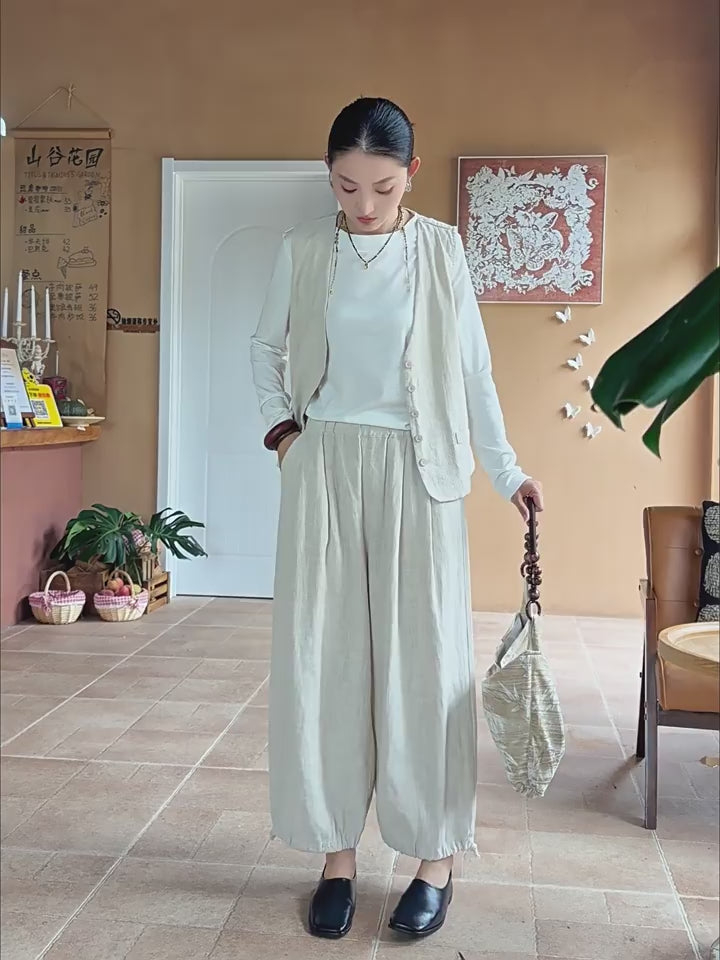 Tao One Tech™ • Zen Elegance Lantern Pants • 9-Point • Tech Pockets • Ramie Cotton
