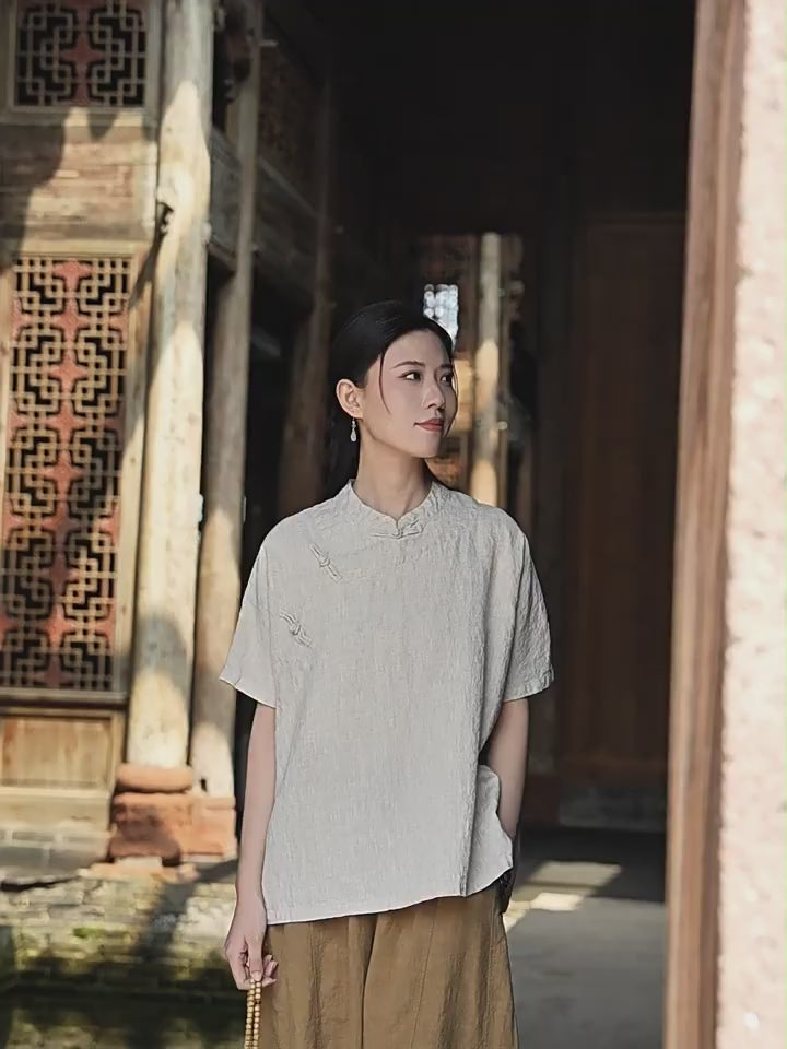 Tao One Tech™ • Zen Business Qigong Shirt • Short-Sleeves • Chinoiserie • Ramie Cotton