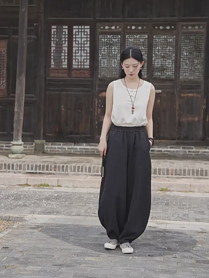 Tao One Tech™ • Zen Business Qigong Harem Pants • Tech Pockets • Chinoiserie • Ramie Cotton