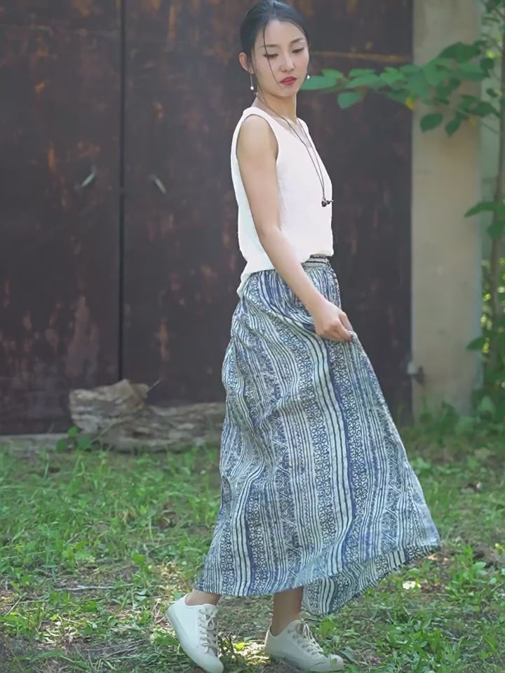 Tao One Tech™ • Zen Qigong Artistic Tea Skirt • Sunscreen Layer • All Season Layer • Chinoiserie • Premium Pure Ramie