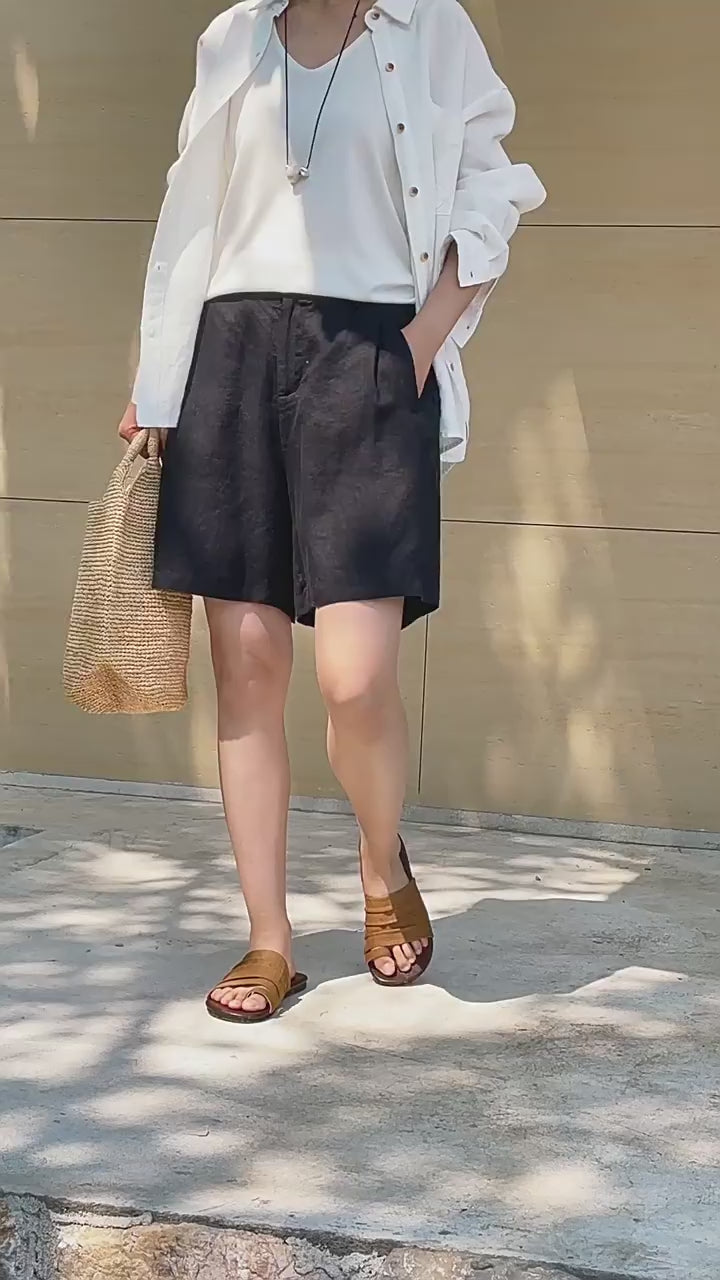 Tao One Tech™ • Business Qigong Shorts • Three-Quarter Shorts • High Waist • Tech Pockets • Pure Linen • Sizes M-XXL