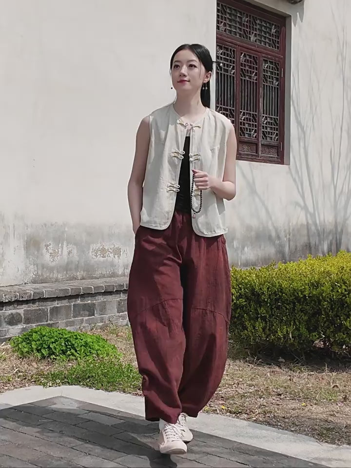 Tao One Tech™ • Business Qigong Cardigan Vest • Sleeveless • Chinoiserie • Ramie Cotton