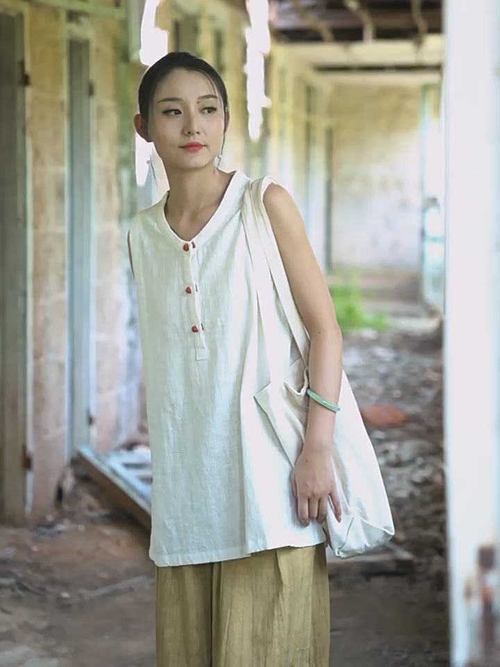 Tao One Tech™ • Zen Qigong Tea Tank Top • All Season Layer • Chinoiserie • Ramie Cotton