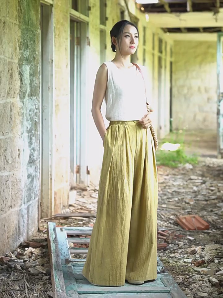 Tao One Tech™ • Zen Qigong Tea Wide-Leg Pants • Gradient Tie Dye • Sunscreen Layer • Tech Pockets • Chinoiserie • Ramie Cotton