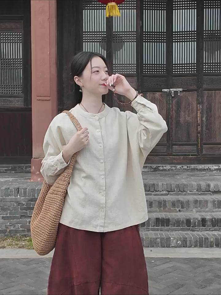 Tao One Tech™ • Business Qigong Cardigan Shirt Jacket • Minimal Style • Butterfly Bat Sleeves • Ramie Cotton