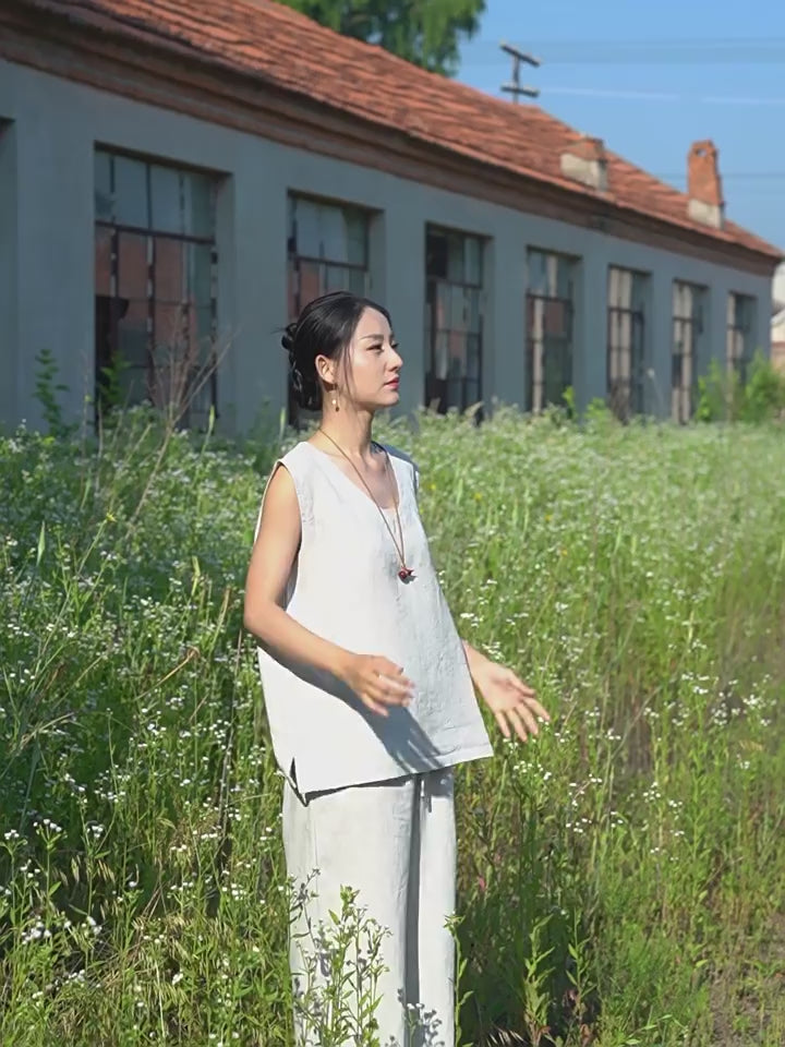 Tao One Tech™ • Zen Business Qigong Tea Tank Top • All Season Layer • Chinoiserie • Premium Pure Hemp • Sizes S-L