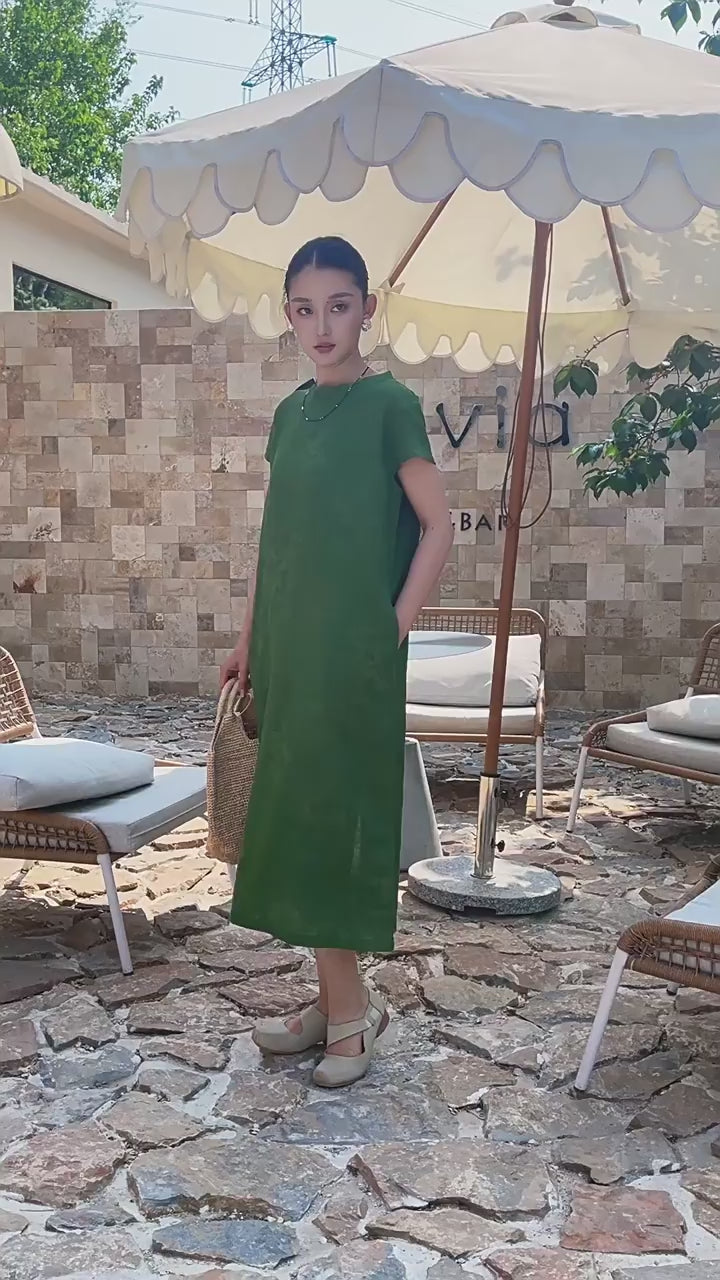 Tao One Tech™ • Watercolour Floral Cheongsam Dress • Business Qigong • Long Dress • Chinoiserie • Tech Pockets • Premium Pure Linen • Sizes M-XXL