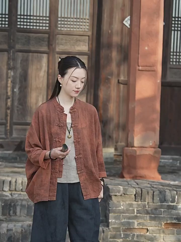 Tao One Tech™ • Watercolour Qigong Cardigan Shirt Jacket • Tie-Dye • Butterfly Bat Sleeves • Ramie Cotton