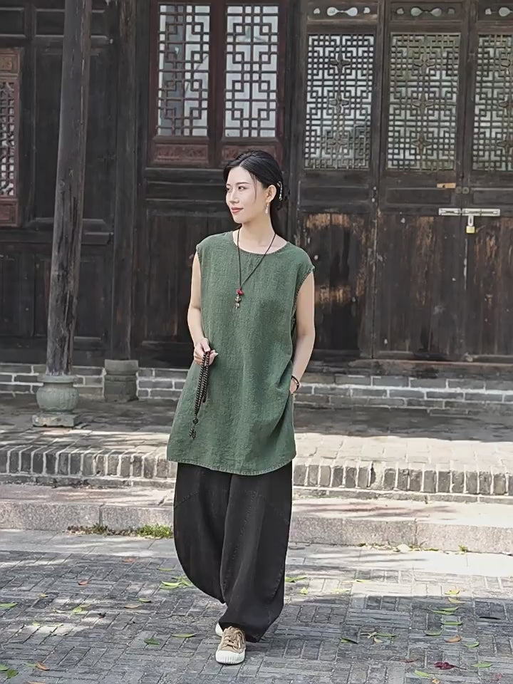 Tao One Tech™ • Zen Business Qigong Shirt Sun Dress • Sleeveless • All Season Layer • Chinoiserie • Ramie Cotton