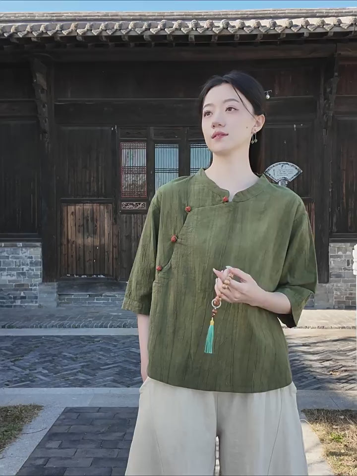 Tao One Tech™ • Watercolour Gradient Qigong Shirt • Nine-Quarter Sleeves • Tie-Dye Folds • Ramie Cotton
