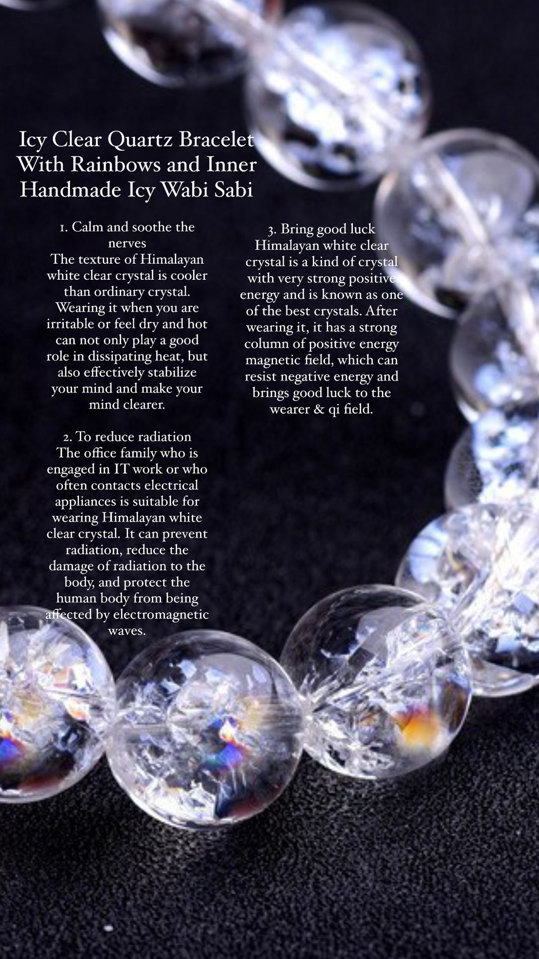 Icy Clear Quartz Bracelet • With Rainbows and Inner, Handmade Icy Wabi Sabi