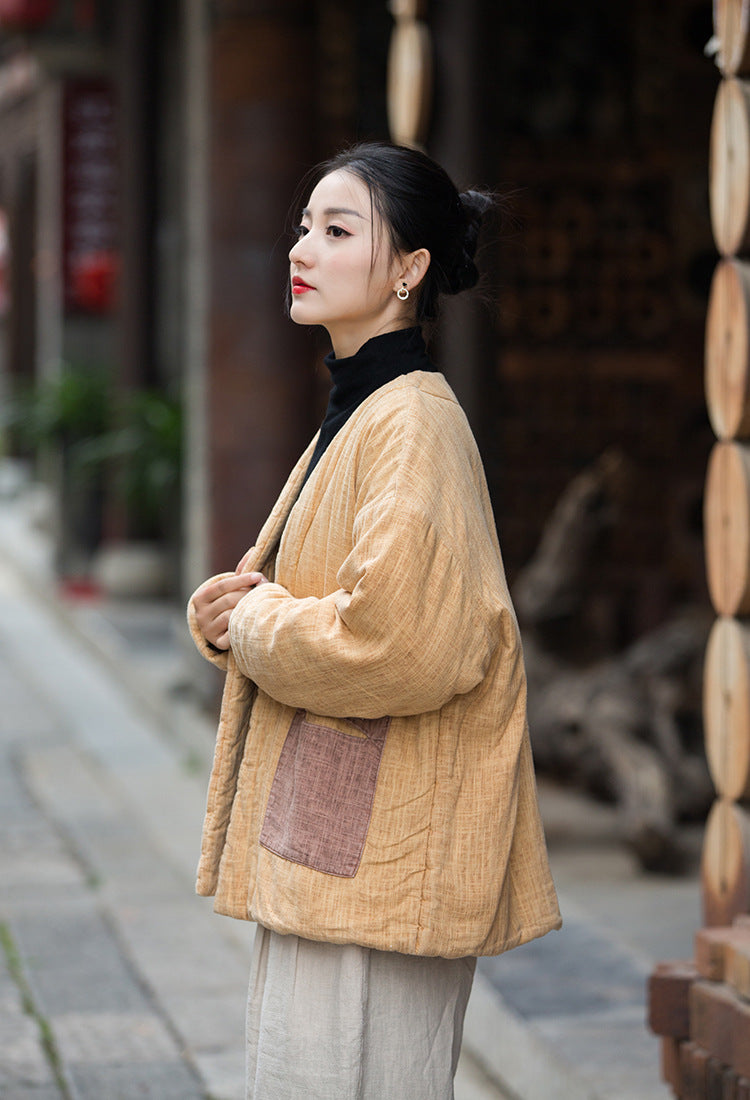 Le Đạo 道 de la veste matelassée Zen Kimono en technique de teinture Zen • À base de plantes • Intégration de matelassage à trois couches • Flux de Qi thermique • Inégalité entre les sexes