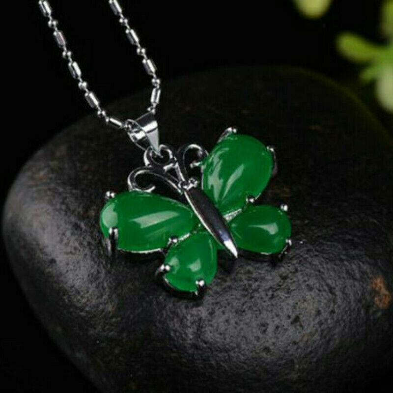 Jade Butterfly Necklace • 925 Silver Chain