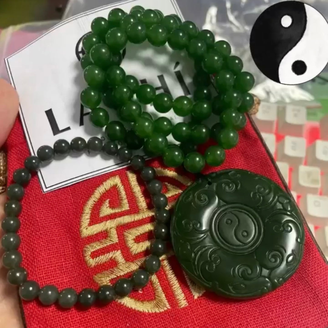䷀䷁ The Đạo 道 of Heaven & Earth Safety Buckle • Jade Necklace with Full Energy Flowing Chain & Bracelet Set • Fresh Carving for You, Emperor/Empress!