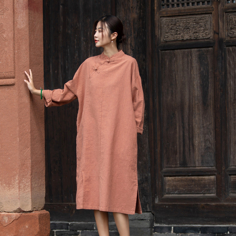 Robe Qipao en jean Heaven &amp; Earth • Cheongsam 旗袍 • Épais • Respirant • Manches longues • Poches