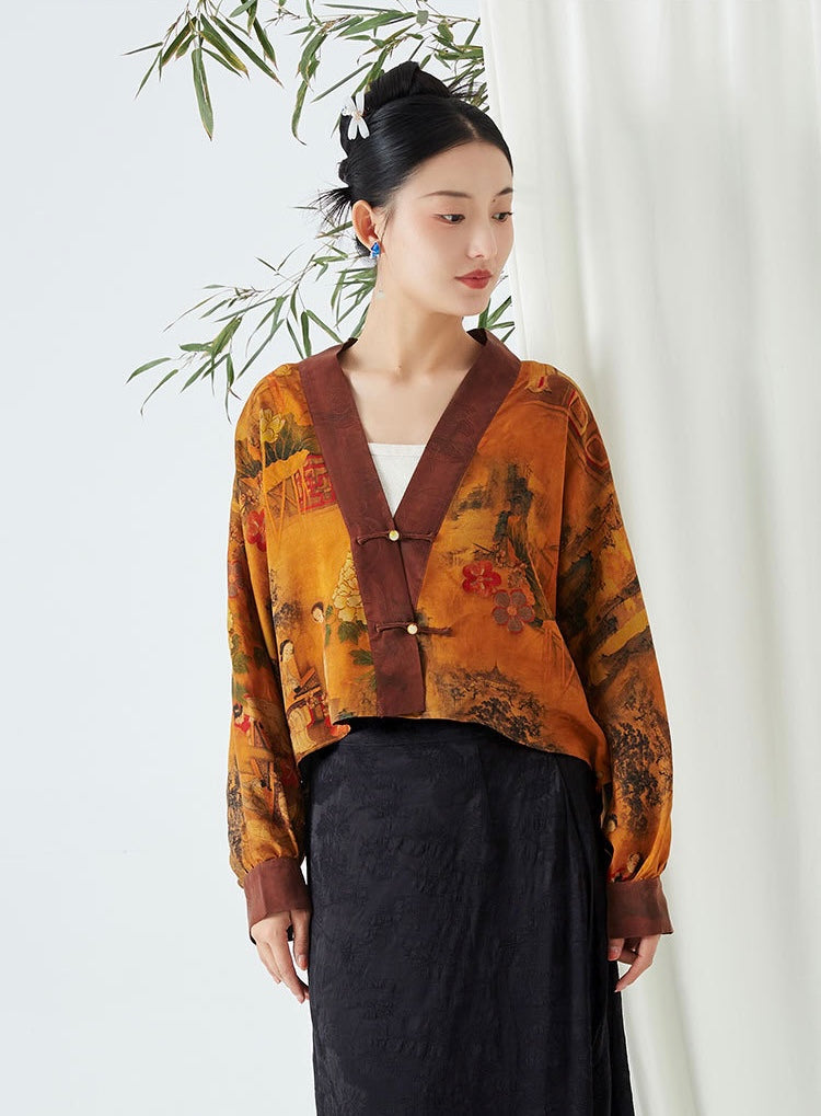 Dao 道 of Zen Heaven &amp; Earth Kimono • Art en édition limitée • 100 % soie de mûrier tissée à la main