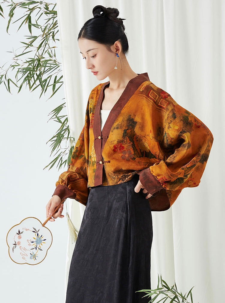 Dao 道 of Zen Heaven &amp; Earth Kimono • Art en édition limitée • 100 % soie de mûrier tissée à la main