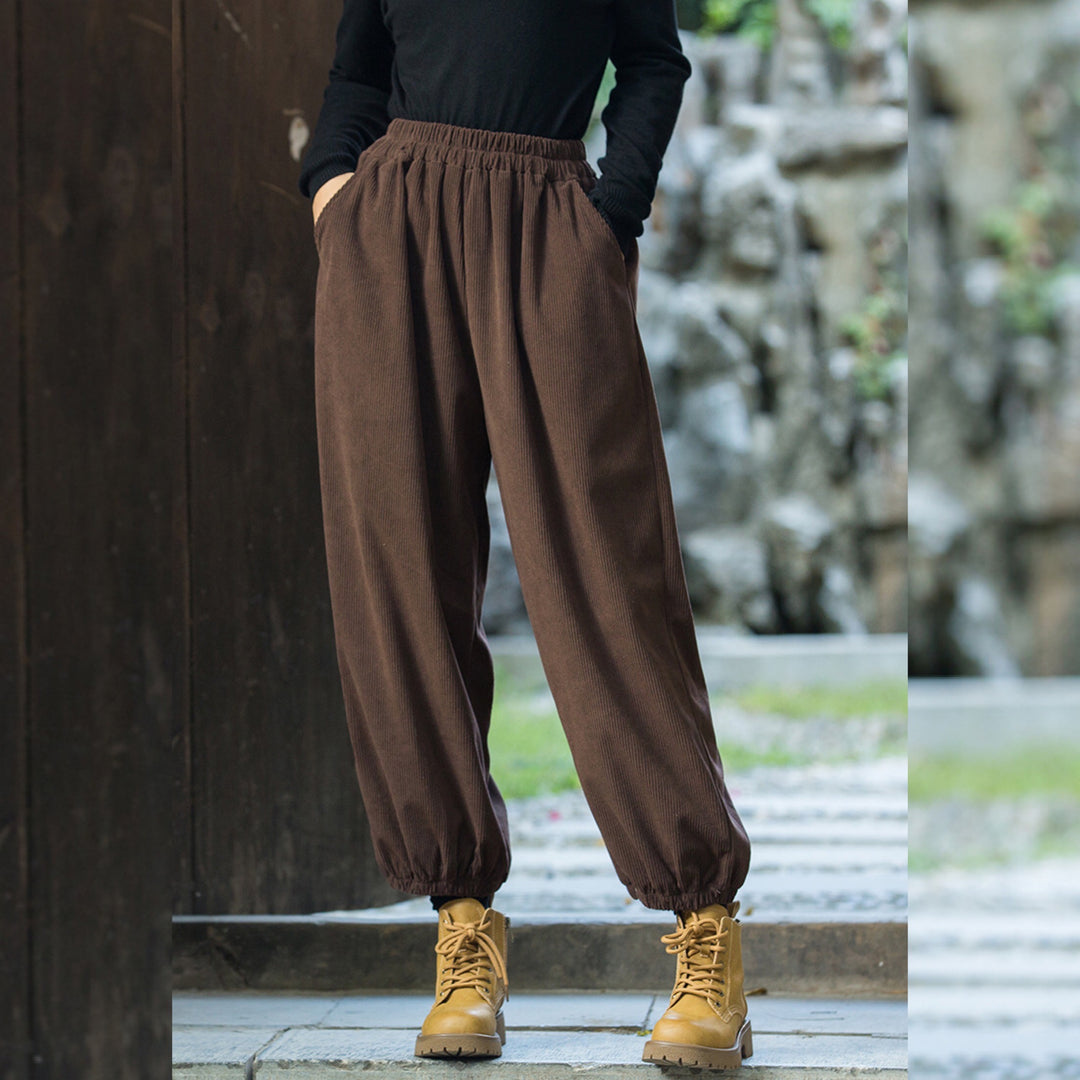 The Dao of Zen Corduroy Pants • Elastic Crops for Boots • Recycled Materials •  Smooth Micro Qi Stretch • Gender Neutral