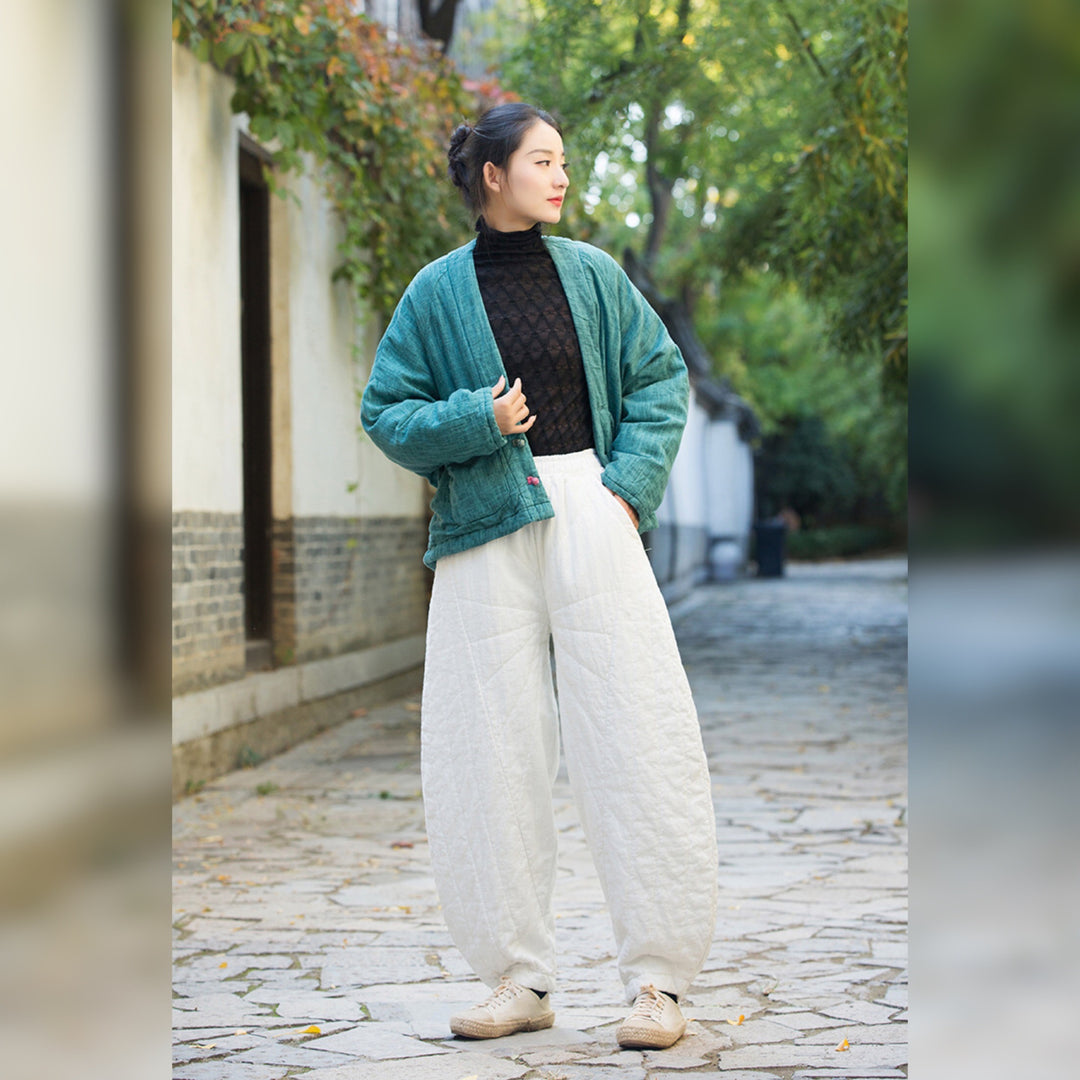 Giacca imbottita kimono Zen con tecnica Zen Dye • A base vegetale • Integrazione trapuntata a triplo strato • Flusso termico del Qi • Gender neutral
