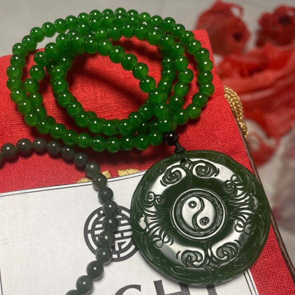 ䷀䷁ The Đạo 道 of Heaven & Earth Safety Buckle • Jade Necklace with Full Energy Flowing Chain • Fresh Carving for You, Empress/Emperor!