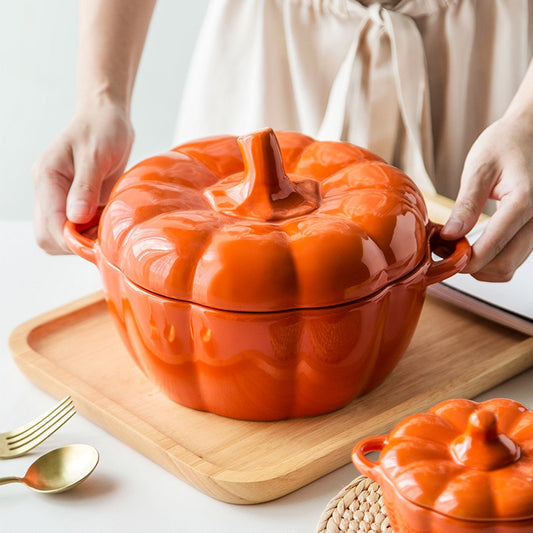 Large Pumpkin Bowl • Multi-Purpose • 6 Colours • Cute, Binaural Baking Bowl, Large Soup Pot, Stew Cup, Dessert, Salad Bowl • Oven, Microwaveable