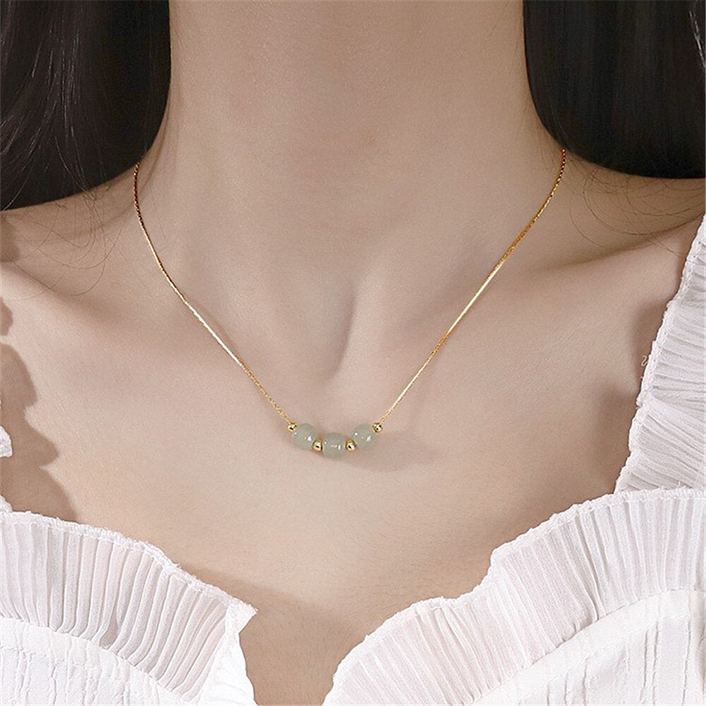 Trinity Jade Gold Necklace • 14K Gold Plate with 925 Silver Chain • High Quality Hetian Jade
